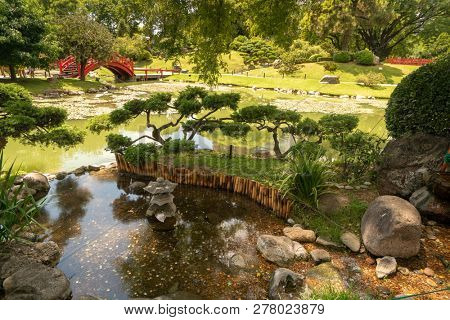 Buenos Aires, Argentina - January 08 2019: Japanese garden in Buenos Aires, Argentina
