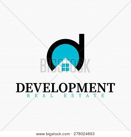 Vector Real Estate Initial Letter D Logo Design Template. Black And Blue Vector Icon.