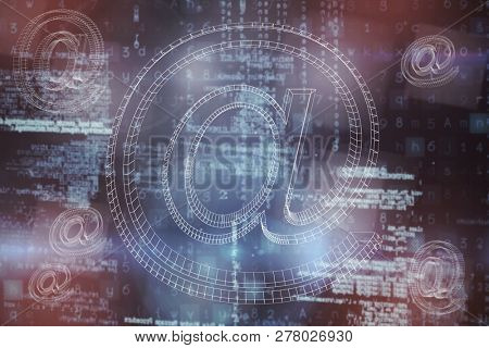 3d composite image of at sign  against image of data