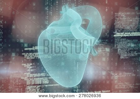 Vector image ofÃÂ blue 3d human heart  against image of data