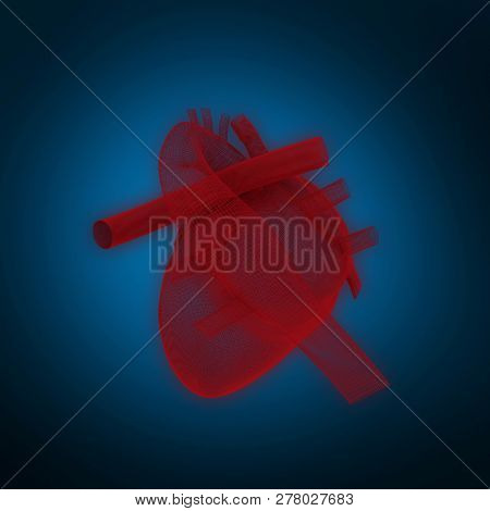 3d illustration of human heart  against blue background with vignette