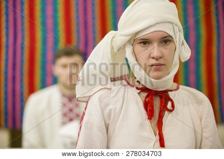 Belarus, Gomel, November 24, 2018. Reconstruction Of The Ancient Slavic Belarusian Ukrainian Wedding