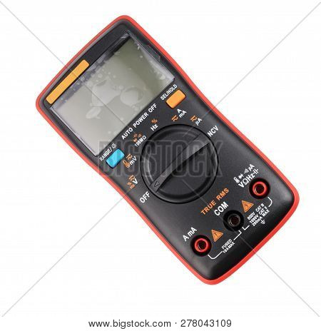 Black Digital Multimeter Isolated On White Background At Dry Day