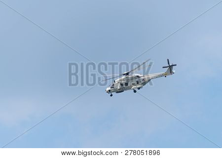 Rotterdam, Netherlands - September 3, 2017: Nh90 Navy Helicopter In Action During The Rotterdam Port