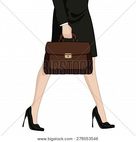Illustration Depicting The Legs Of A Business Woman In High Heels With Briefcase
