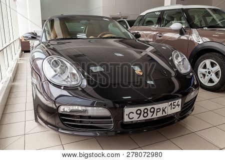 Novosibirsk, Rissia - 08.01.2018: Front View Of The 2006 Sport Porsche Boxster S Sedan Prepared For 