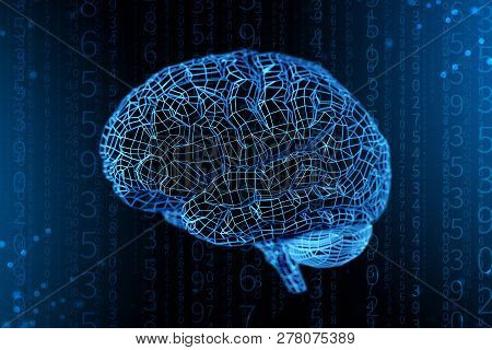 3D Illustration Grid Of Digital Brain. Artificial Intelligence And The Limitless Possibilities Of Th