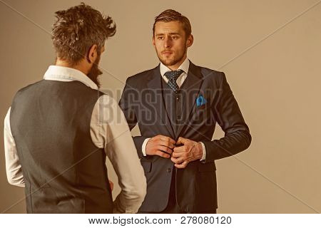 Looking Their Best. Men Wear Business Formal Fashion Style. Fashion Models In Business Relations. Fr