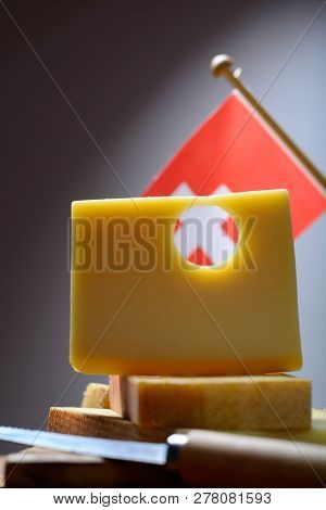 Swiss Emmental Or Emmentaler Medium-hard Cheese With Round Holes Made From Cow Milk In Canton Bern W