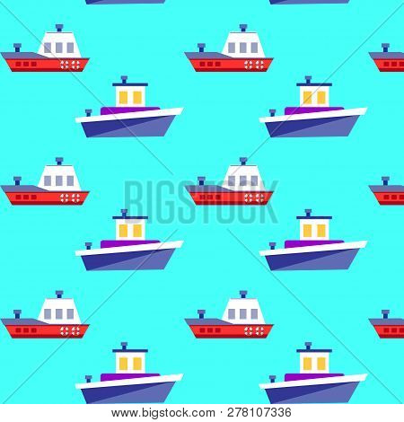 Ship Seamless Pattern. Animation. Vector Stock Illustration