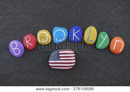Brooklyn, The Most Populous Borough Of New York City Celebrated With A Colored Stones Composition Ov