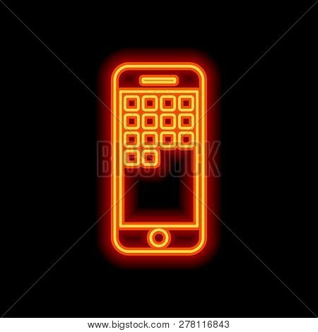 Sellphone Icon. Orange Neon Style On Black Background. Light Icon