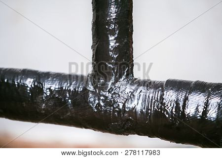 Drinking Water Supply System. Old Pipeline. Composite Repair, Tee Example. Picture Taken In Ukraine.