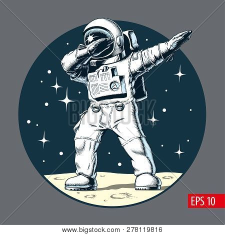 Astronaut Dabbing On The Moon, Comic Style Vector Illustration.