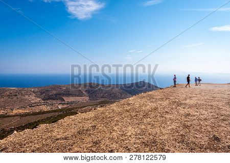 Sifnos, Greece - September 12, 2018: A Stunning View From The Top Of The Mountain. Sifnos Island, Cy
