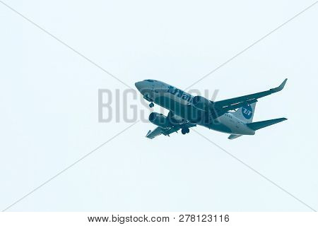 Tyumen, Russia - August 11, 2012: On A Visit At Utair Airshow In Heliport Plehanovo. Flying Boeing 7