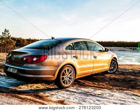Tallinn, Estonia - January 22, 2017: Metallic Volkswagen Passat Cc With Opened Door At The Manniku L