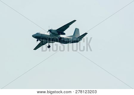 Tyumen, Russia - August 11, 2012: On A Visit At Utair Airshow In Heliport Plehanovo. Flying An-26b O