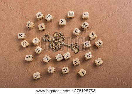 Letter Cubes Of Made Of Wood Around Retro Key