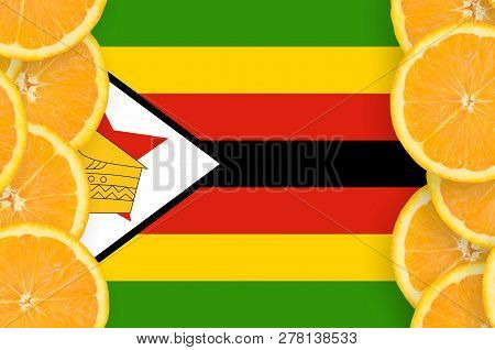 Zimbabwe Flag  In Citrus Fruit Slices Vertical Frame