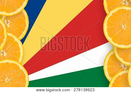 Seychelles Flag  In Citrus Fruit Slices Vertical Frame