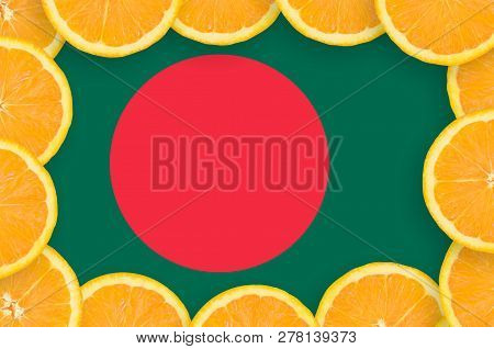 Bangladesh Flag  In Fresh Citrus Fruit Slices Frame