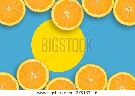Palau Flag  In Citrus Fruit Slices Horizontal Frame