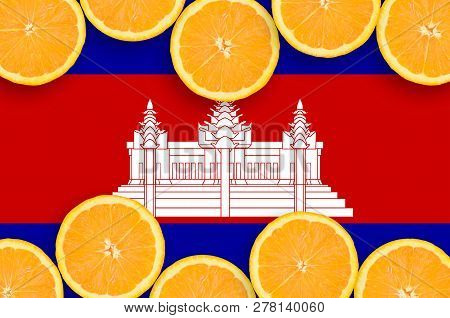 Cambodia Flag  In Citrus Fruit Slices Horizontal Frame