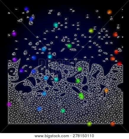 Glossy Polygonal Mesh Boiling Liquid Icon With Glow Effect On A Dark Background. Carcass Boiling Liq