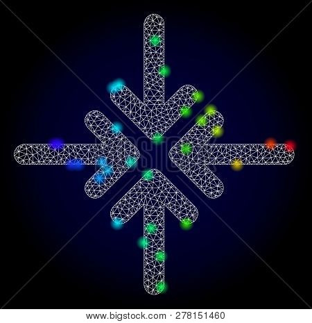 Glossy Polygonal Mesh Collapse Arrows Icon With Glare Effect On A Dark Background. Carcass Collapse 