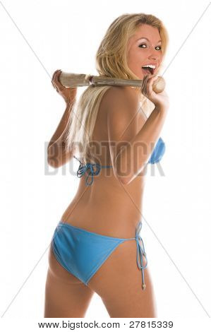 Schöner Bikini Mädchen in blau tie Seite Bikini mit einen Baseballschläger Bikini von Swimbay