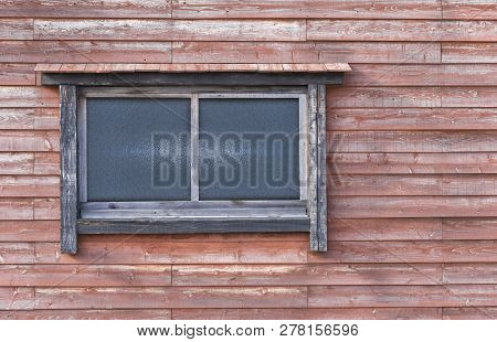 Wooden And  Glass Window In The Redwood Wall - Image