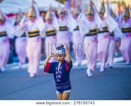 Tokyo - Aug 26 : Participants In The Awa Odori Festival In Tokyo, Japan On August 26 2018. Awa Odori
