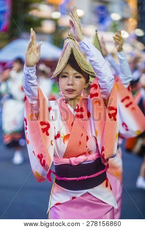 Tokyo - Aug 26 : Participant In The Awa Odori Festival In Tokyo, Japan On August 26 2018. Awa Odori 