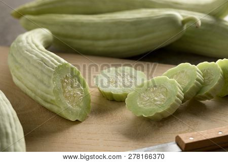 Sliced fresh raw Armenian cucumber close up