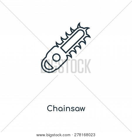 Chainsaw Icon In Trendy Design Style. Chainsaw Icon Isolated On White Background. Chainsaw Vector Ic