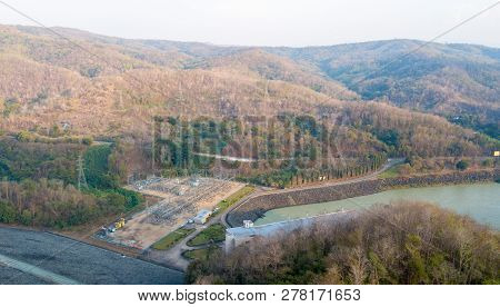 Hydroelectric Power-plant With Deciduous Forest. Queen Sirikit Dam,uttaradit,thailand
