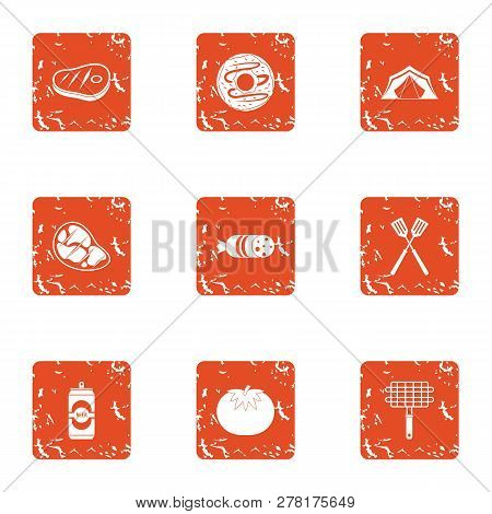 Brochette Icons Set. Grunge Set Of 9 Brochette Icons For Web Isolated On White Background