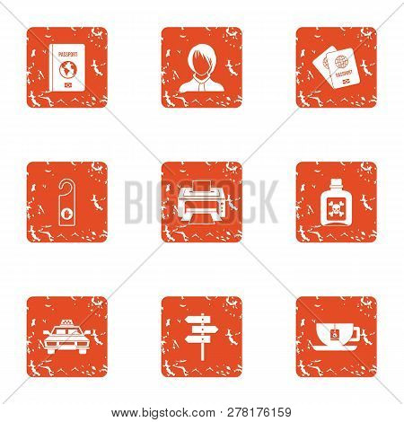 Excursion Icons Set. Grunge Set Of 9 Excursion Icons For Web Isolated On White Background