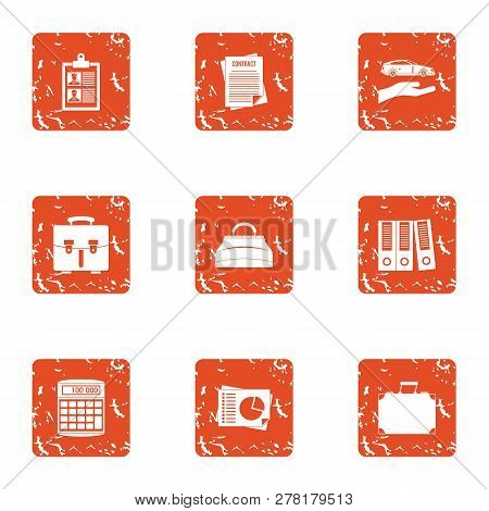 Documentation On Car Icons Set. Grunge Set Of 9 Documentation On Car Icons For Web Isolated On White