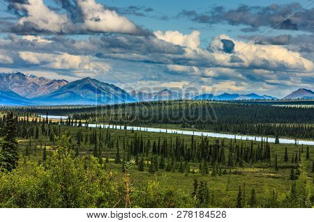 Amazing View Of Landscape Mountain In Alaska. Indescribable Beauty Of Nature!