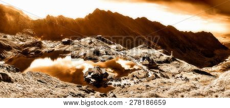 Transfagarasan Balea Glacier Lake, Panoramic View, Infrared Filter. Balea Lake, Is A Glacier Lake Si