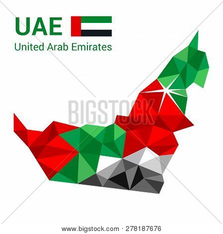 United Arab Emirates Flag Map In Polygonal Geometric Style. Vector Illustration Of United Arab Emira