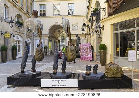 Paris, France - September 3, 2018: Street Exposure Of The Artworks Of Bruno Catalano On The Parisian