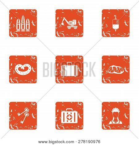Bailout Icons Set. Grunge Set Of 9 Bailout Icons For Web Isolated On White Background