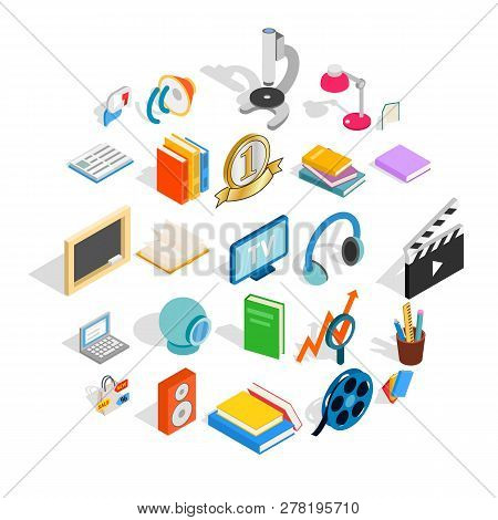 Brochure Icons Set. Isometric Set Of 25 Brochure Icons For Web Isolated On White Background