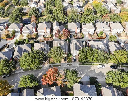 Aerial Straight Down Drone View Of Residential Area In Autumn Ne