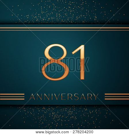 Realistic Eighty One Years Anniversary Celebration Design Banner. Golden Number And Confetti On Gree