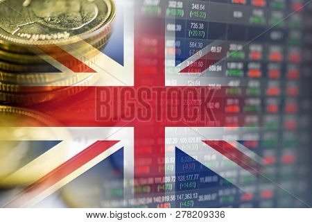 Stock Market Investment Trading Financial, Coin And England Flag Or Forex For Analyze Profit Finance