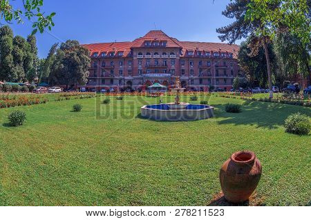 Bucharest, Romania - July 16, 2018: Workers Bloc Of The National Bank Of Romania In 1937, Today Triu